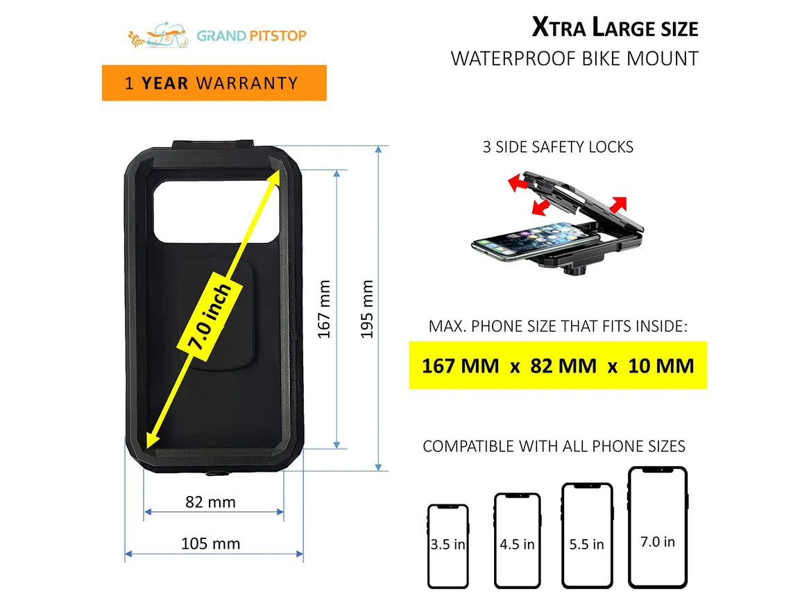 Grand Pitstop Mirror Mount Fully Waterproof Bike Mobile Phone Holder Mount without charger - ItZspeed