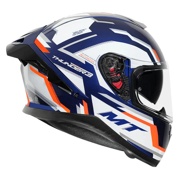 MT THUNDER 3 Pro Blaze Helmet Blue & White Color (Fluorescent Orange) - ItZspeed