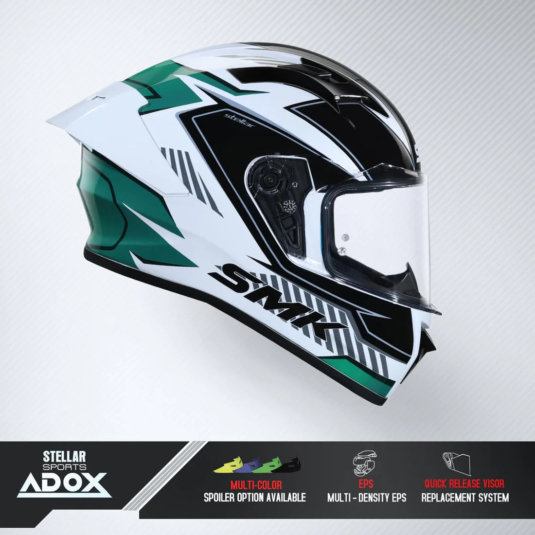 Buy online SMK Stellar Sports Adox white & green helmet