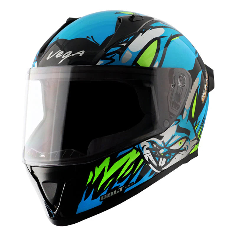 Buy online Vega Bolt Bunny Black & Neon Blue Color Helmet at best price in India