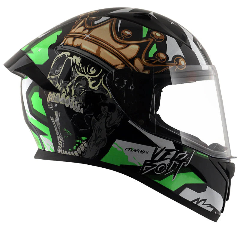 Buy online Vega Bolt Crown Skull Black & Neon Green Color Helmet