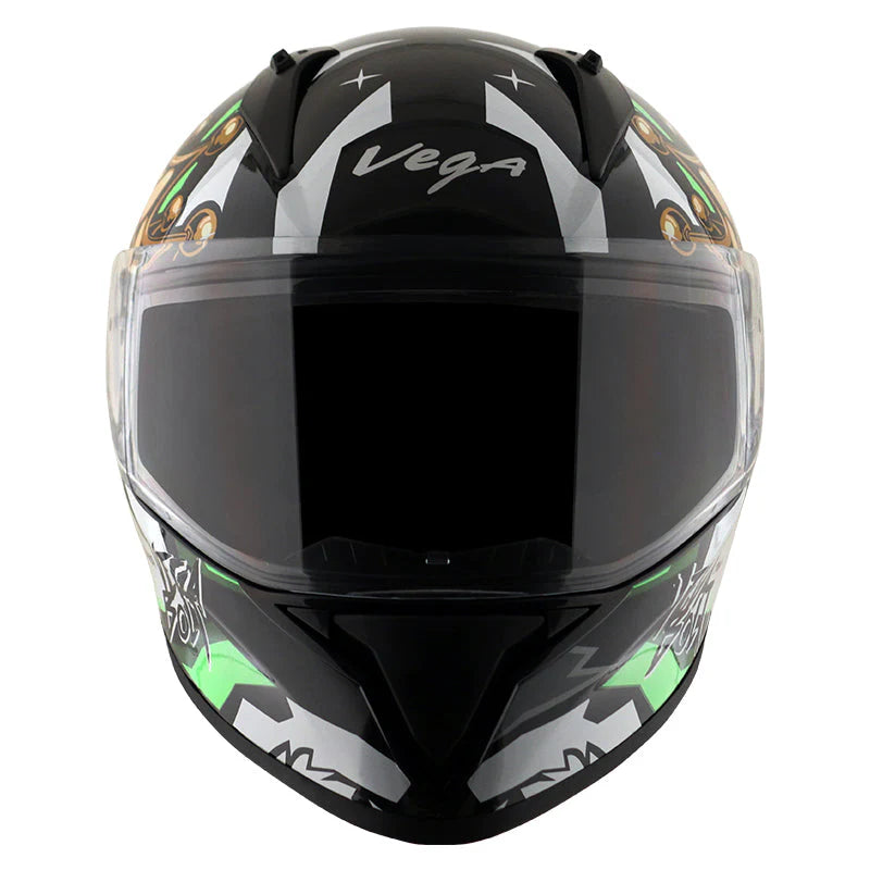 Buy online Vega Bolt Crown Skull Black & Neon Green Color Helmet at best price in India