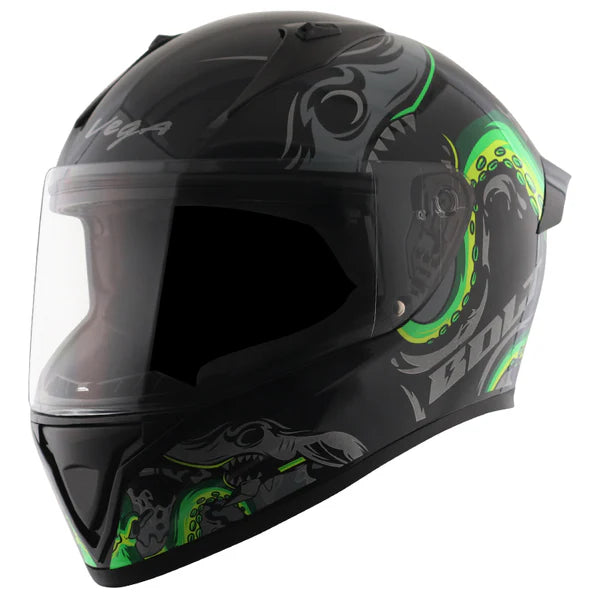 Buy online Vega Bolt Octopus Black & Neon Green Color Helmet at best price