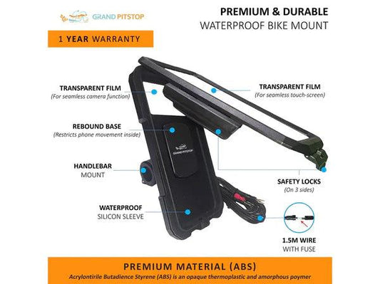 Waterproof Mobile Holder Handlebar Mount with 15W Wireless Charger - Black - ItZspeed