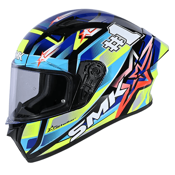 SMK Stellar Sports Uno Gloss Black Blue Yellow (GL254) Helmet - ItZspeed