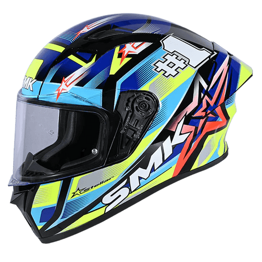 SMK Stellar Sports Uno Gloss Black Blue Yellow (GL254) Helmet - ItZspeed