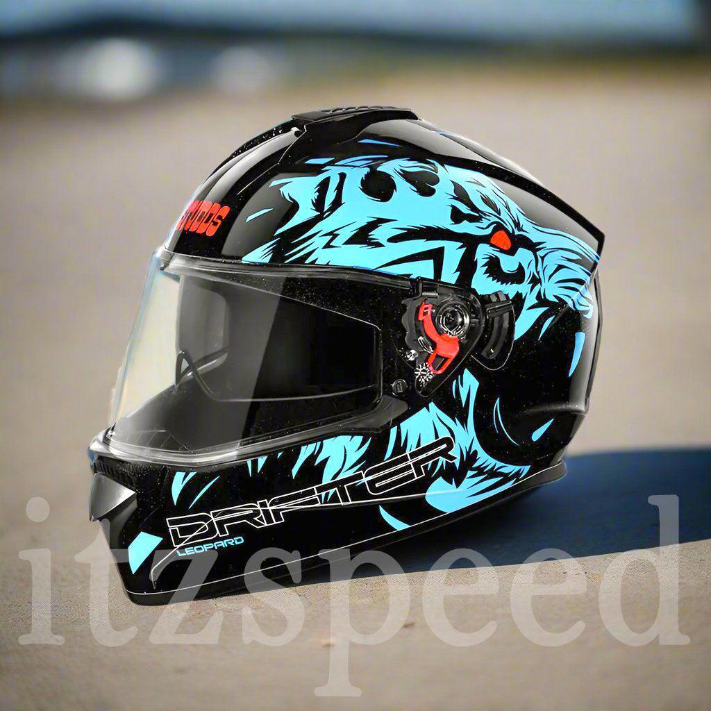 Studds Drifter D2 Leopard Decor Black & Blue - ItZspeed